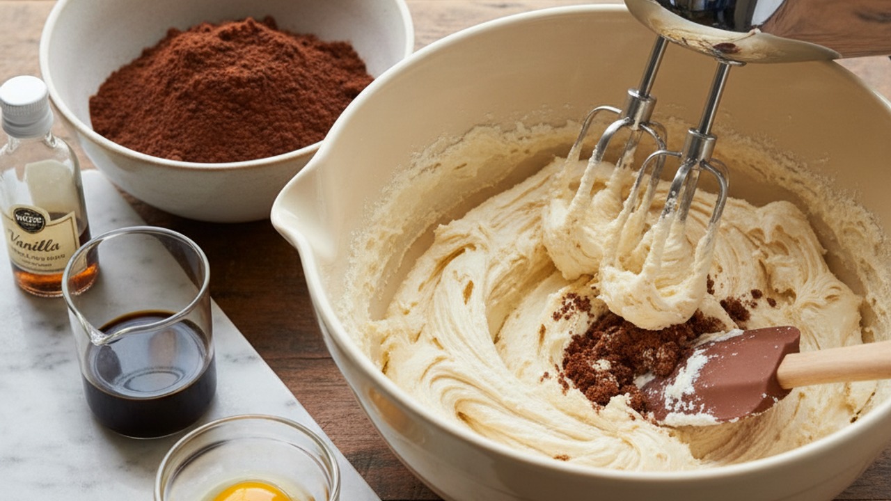 Cream butter and combine dry ingredients