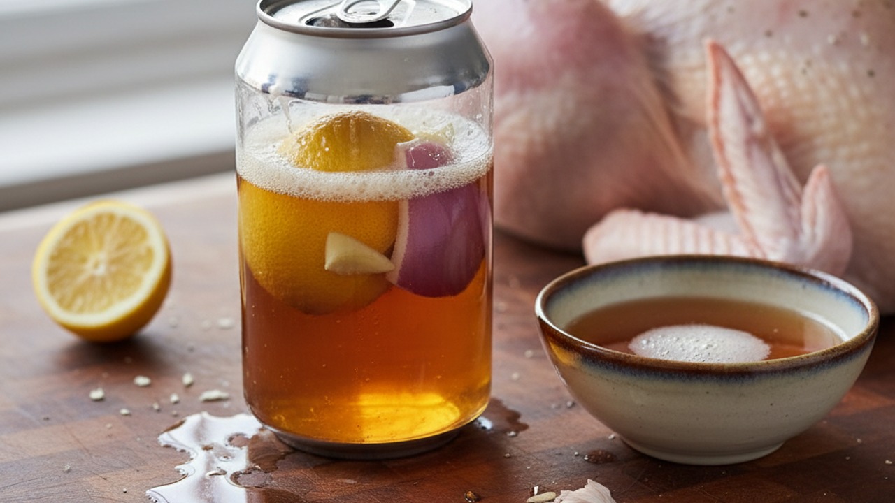 Prepare the beer can and aromatics