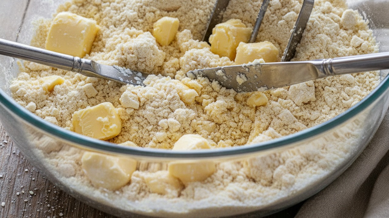 Cut the cold butter into the dry mix