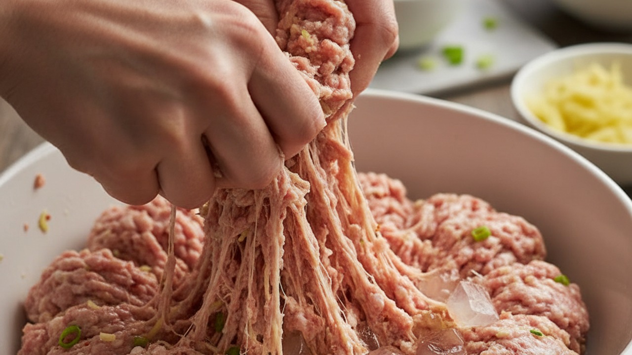 Prepare the pork filling and incorporate aspic