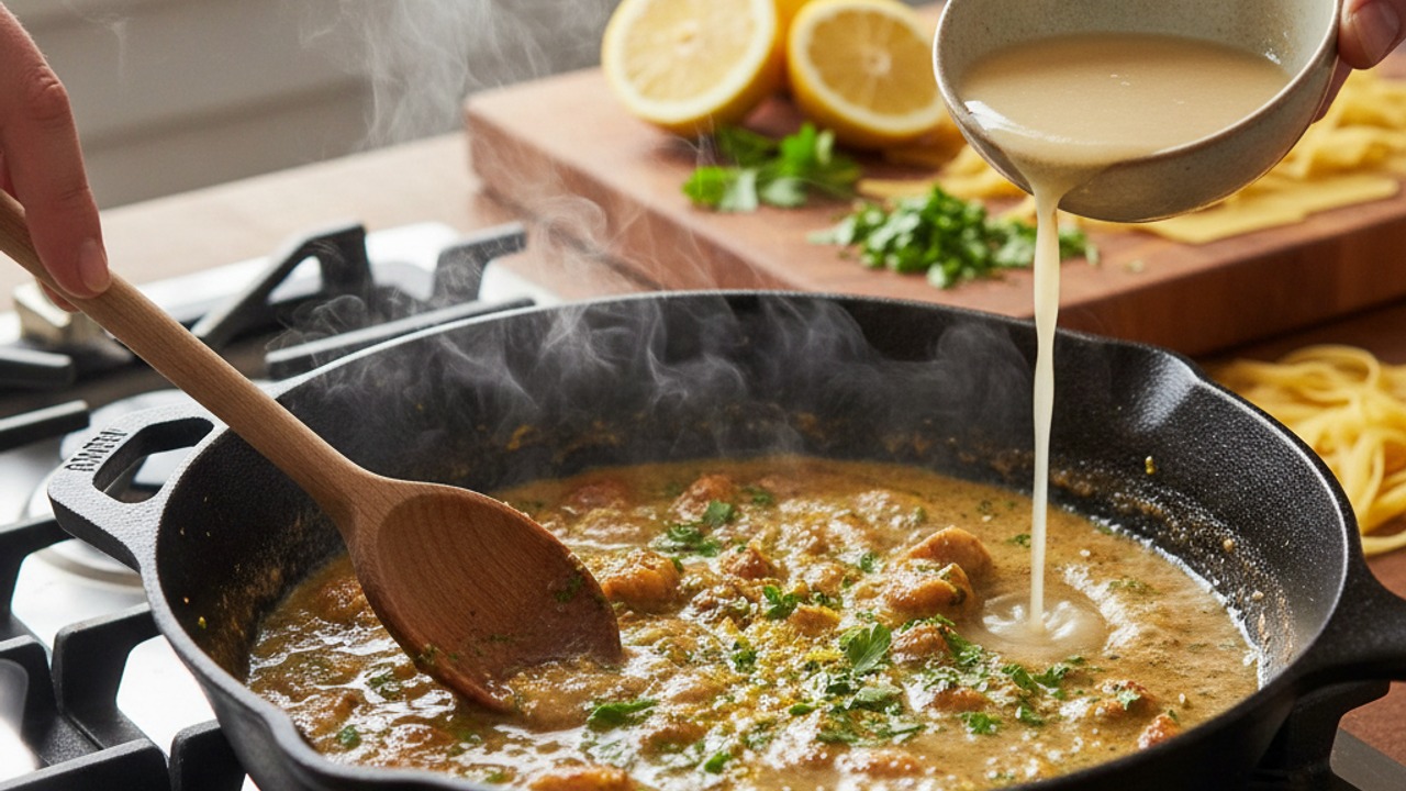 Make the lemon-herb pan sauce