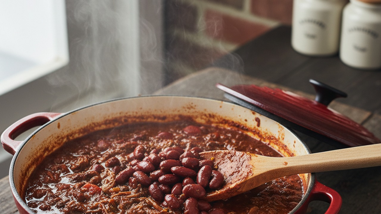 Add beans and simmer long and low