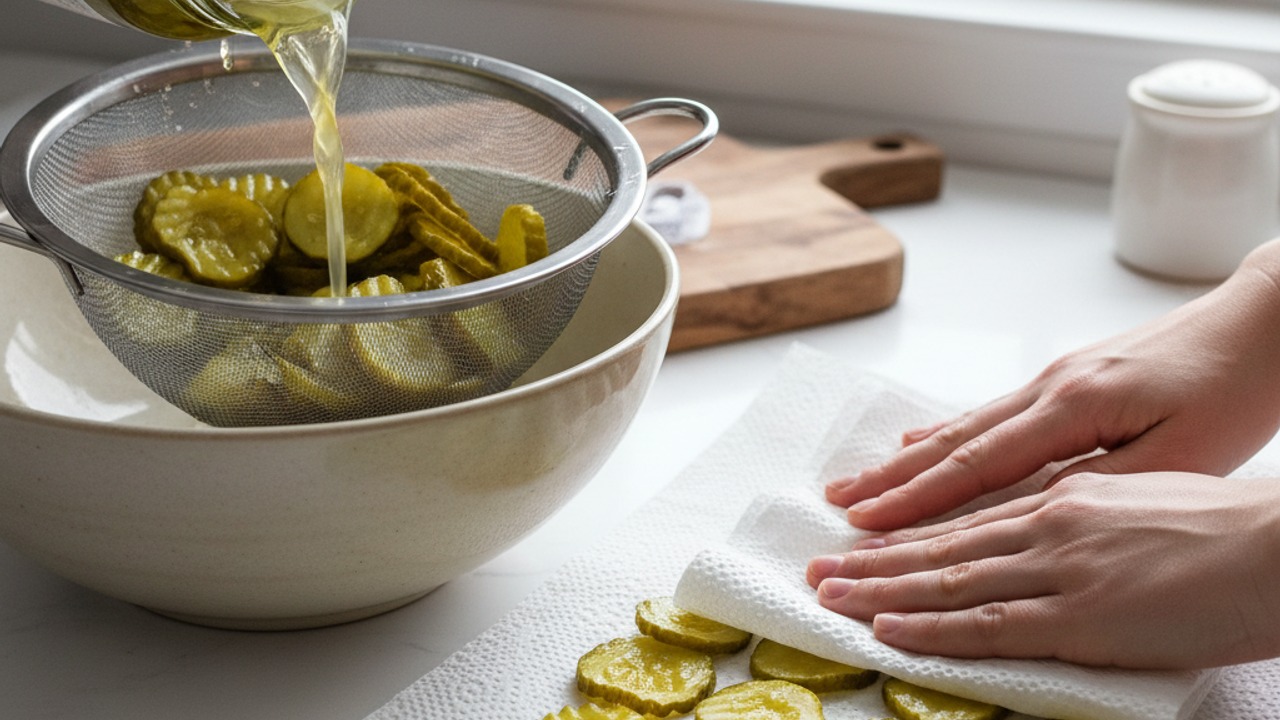 Drain and dry the pickles