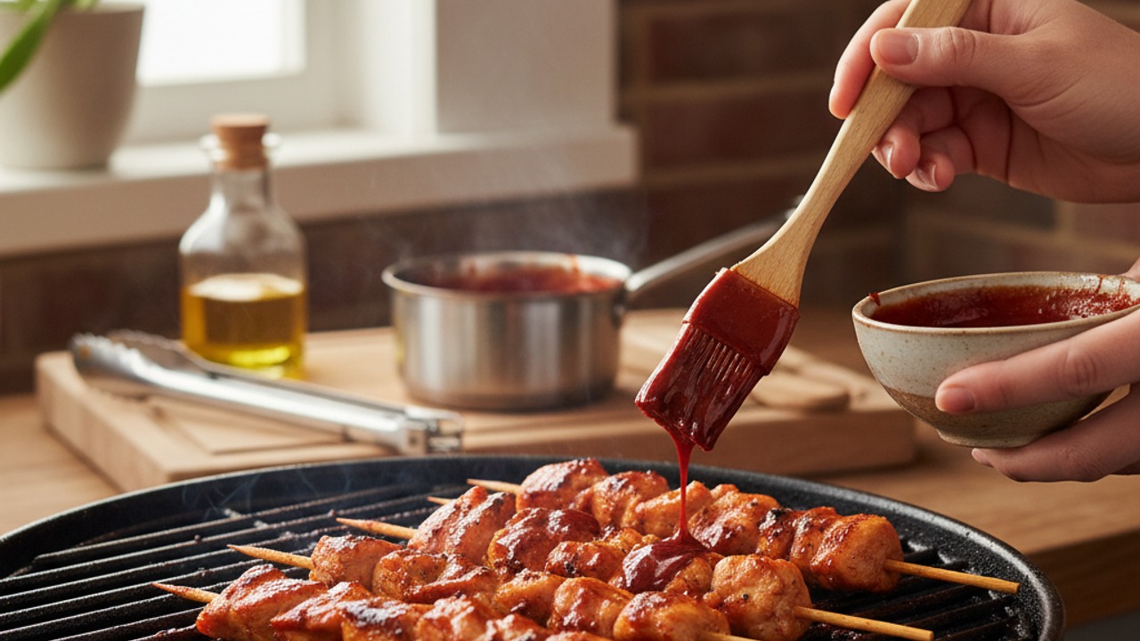 Grill the skewers, basting with reserved glaze