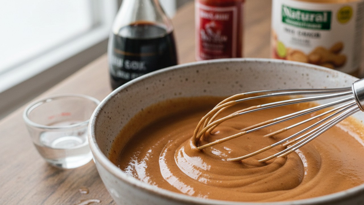 Whisk the spicy peanut sauce