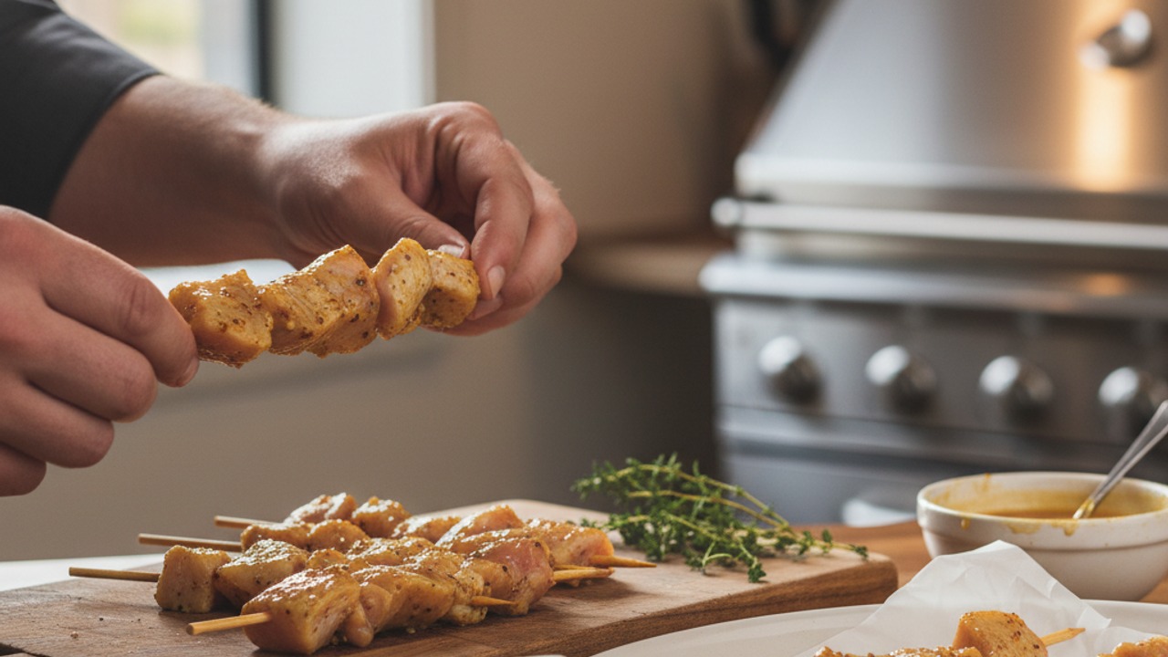 Thread the chicken onto skewers