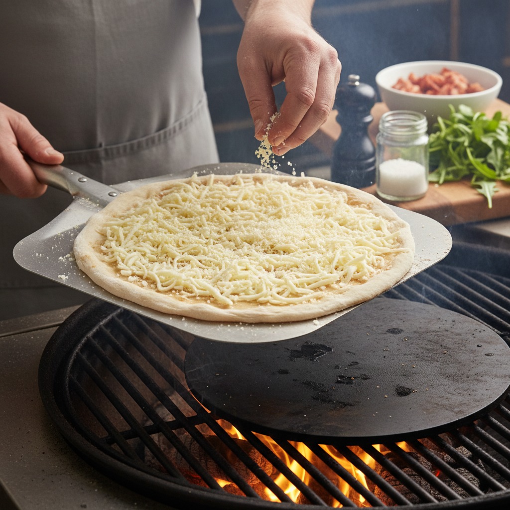 Assemble pizza and blister the crust