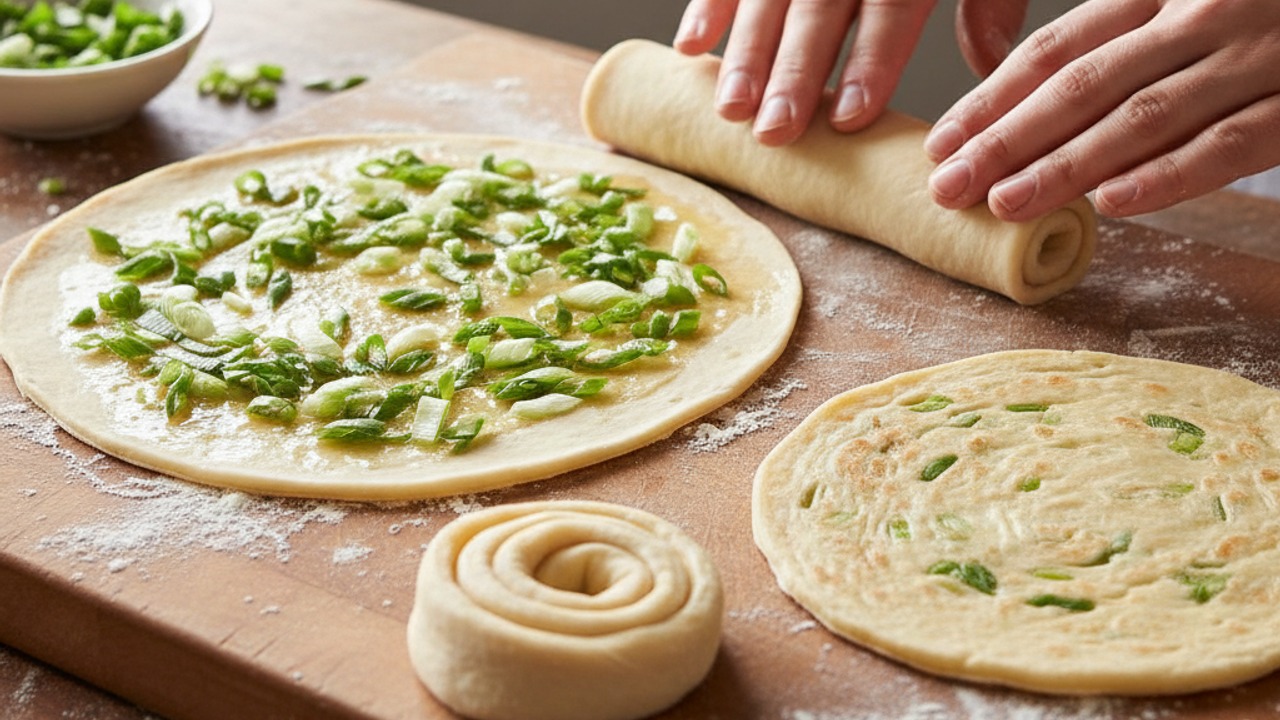Add scallions and shape pancakes