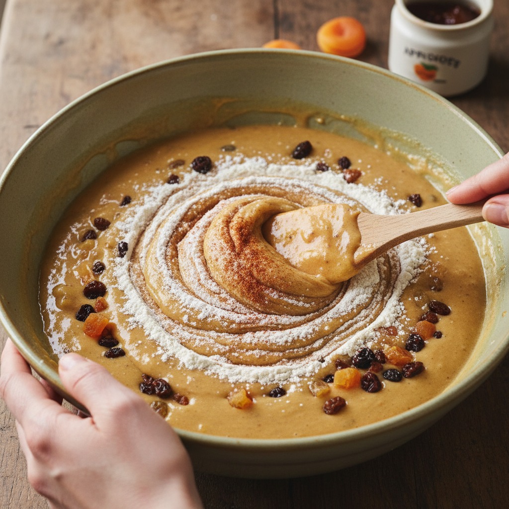 Combine dry ingredients and fruit