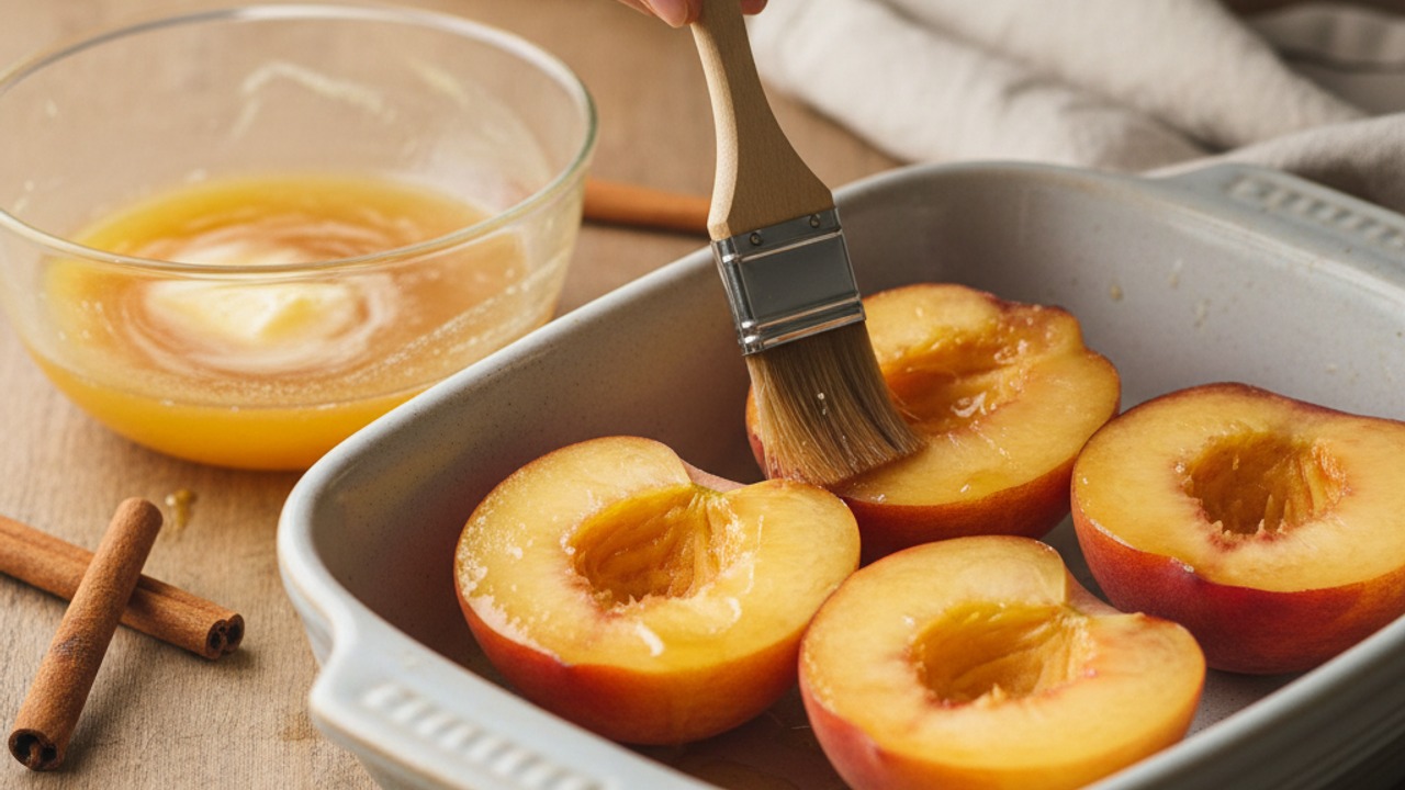 Prep and glaze the peaches