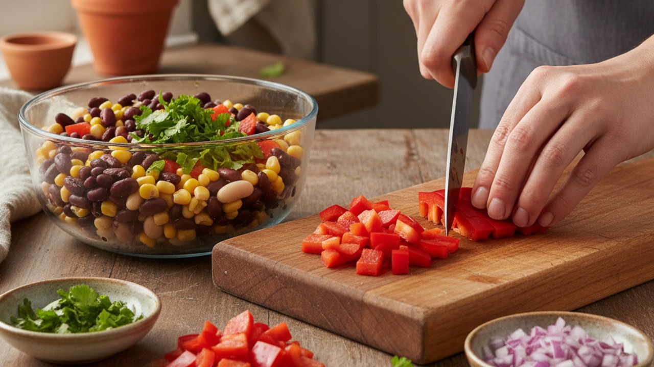Chop the vegetables and herbs