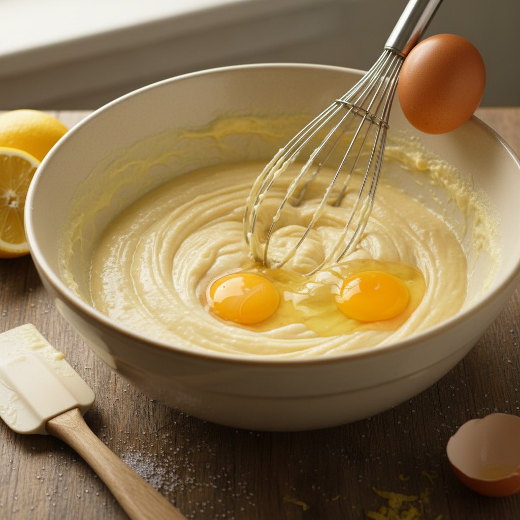 Cream butter and sugar, then add eggs
