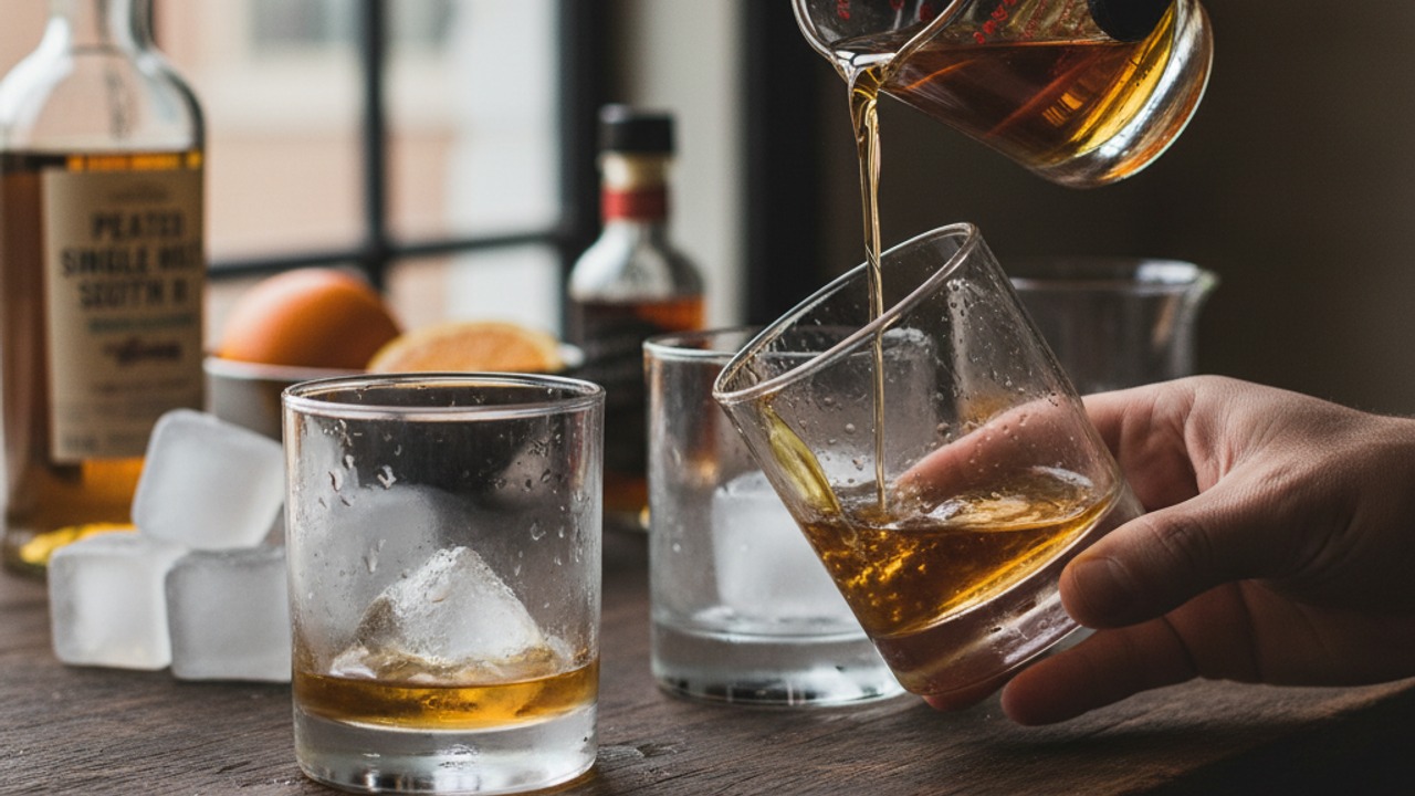 Rinse the glass with peated Scotch