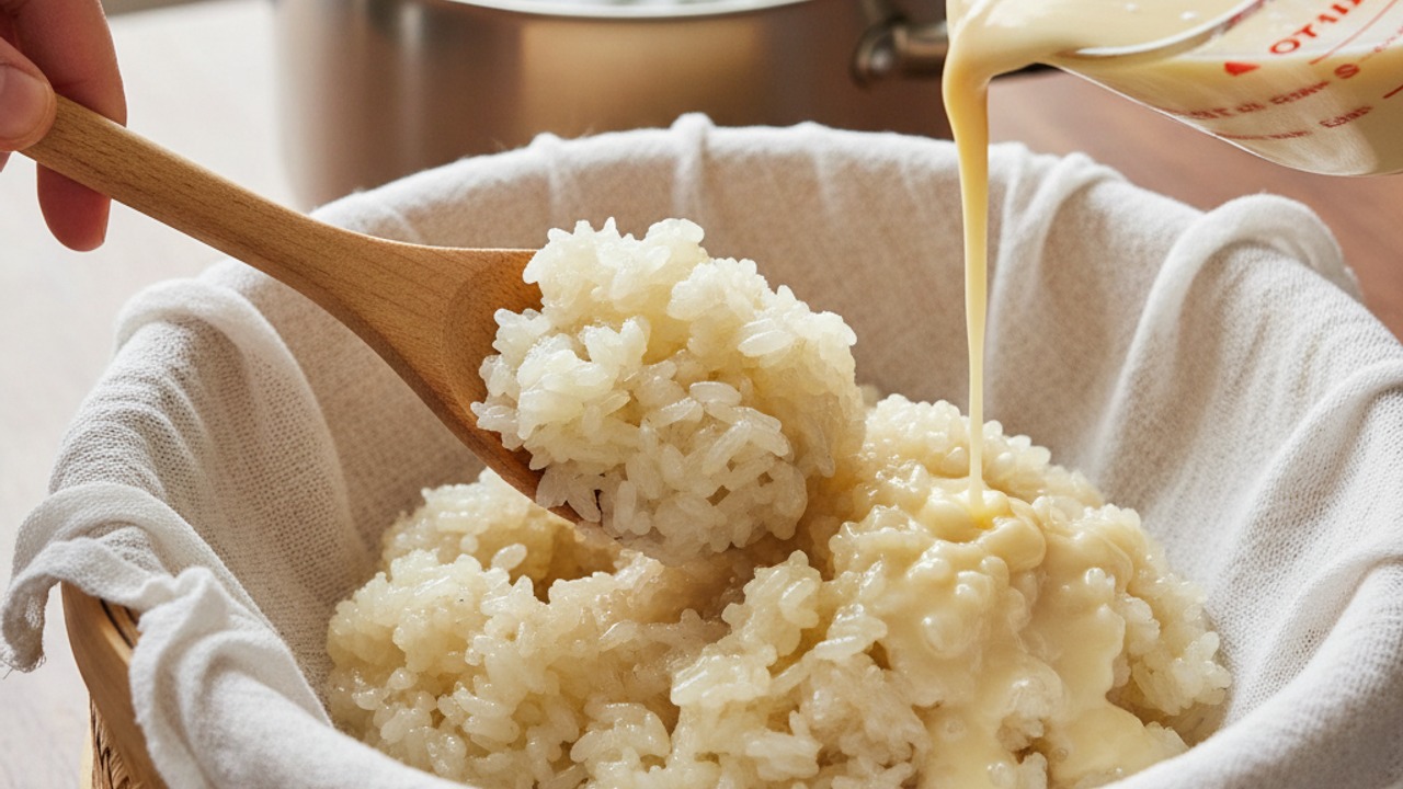 Steam the soaked rice