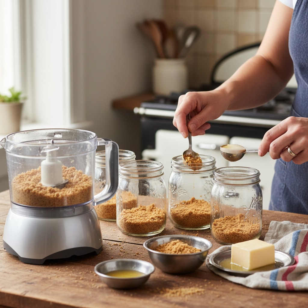 Build the graham crust in jars