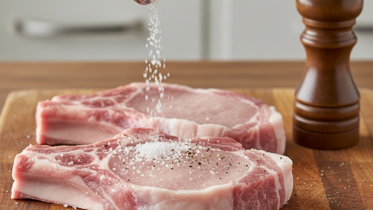 Season and rest the pork
