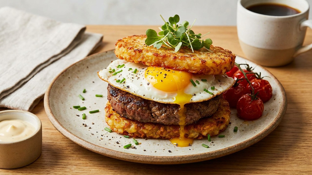 Breakfast Steak Egg Burger