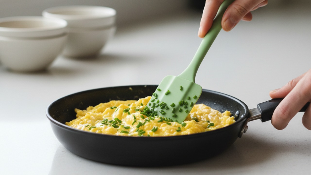 Finish off off-heat and add chives