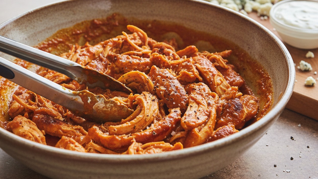Toss chicken with buffalo sauce