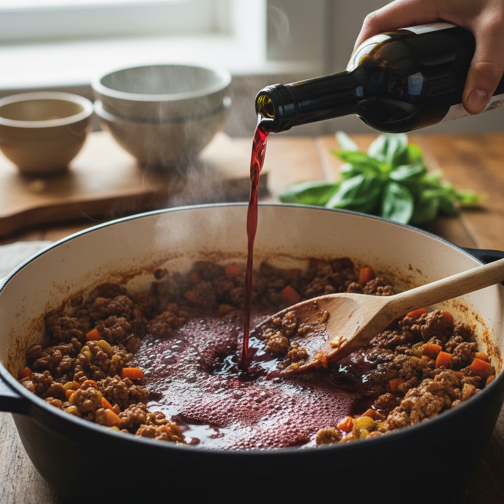 Deglaze with red wine
