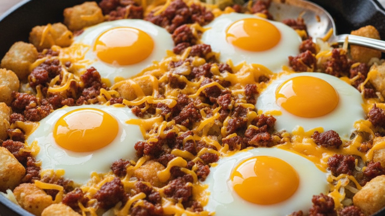 Make wells, add cheese and eggs