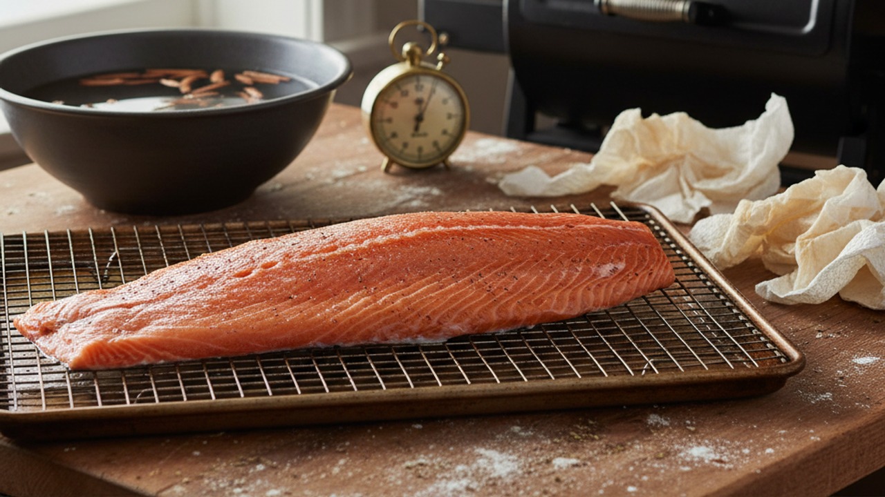 Dry the fish and prepare the smoker