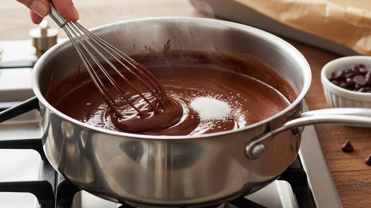 Warm and combine the chocolate base