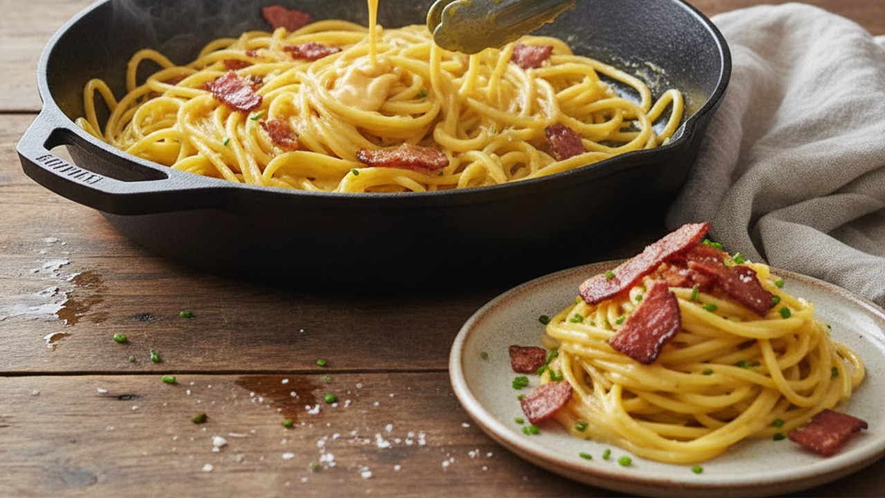 Finish the carbonara and serve