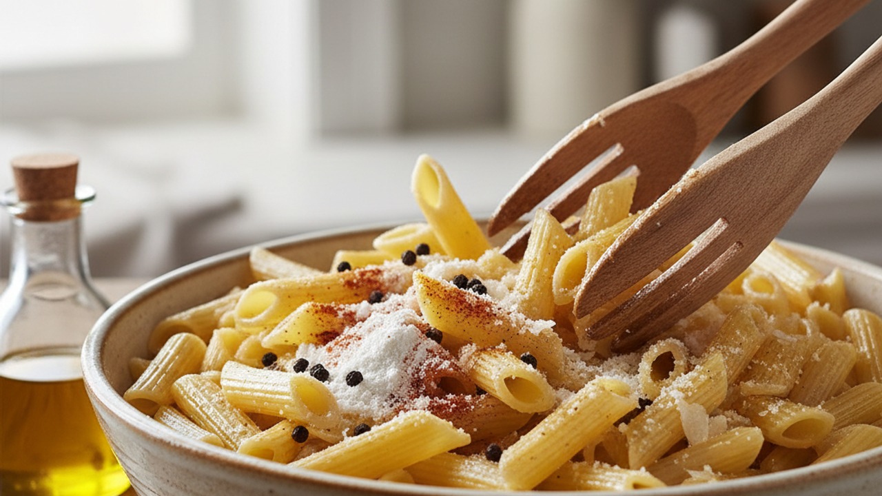 Toss pasta with oil, cornstarch and seasonings