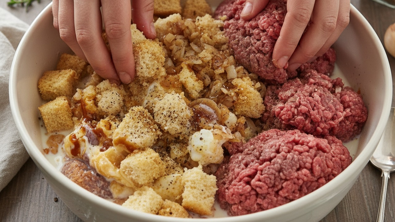 Combine binding ingredients and meat