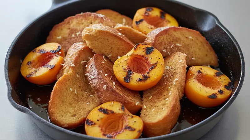 Grilled Peach-Bourbon French Toast Skillet — Labor Day Brunch on the Grill
