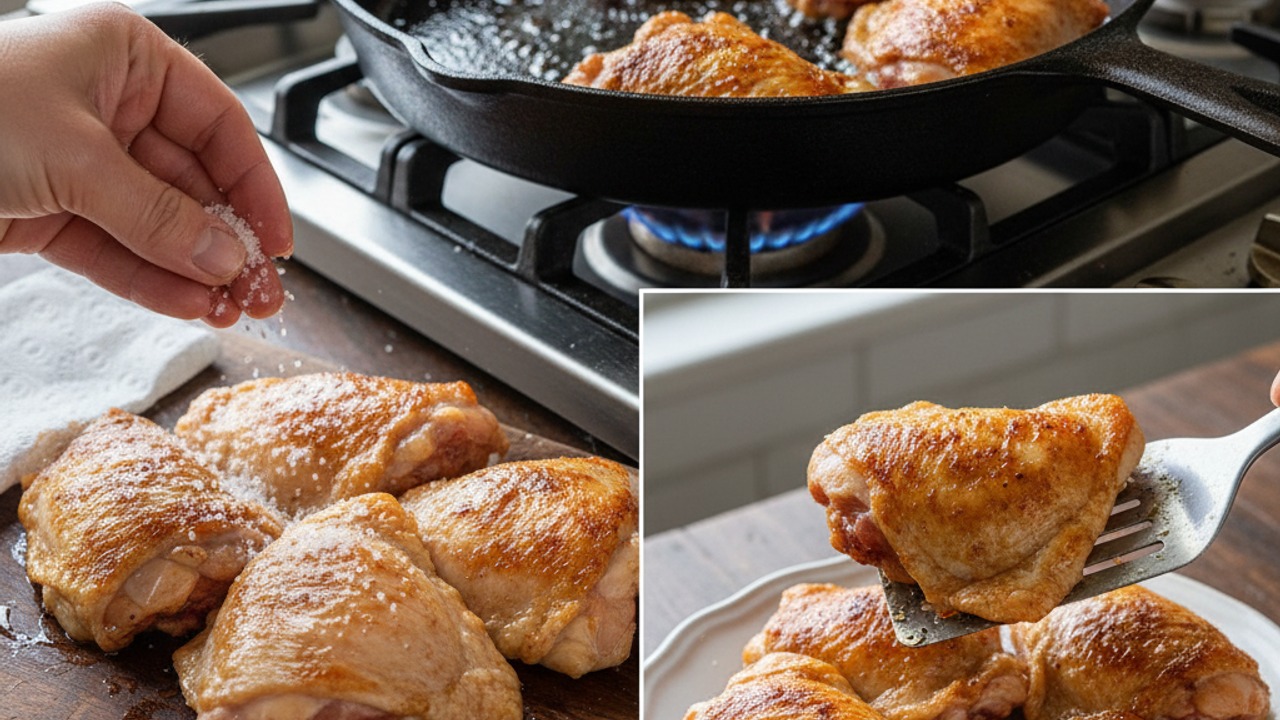 Season and sear the chicken