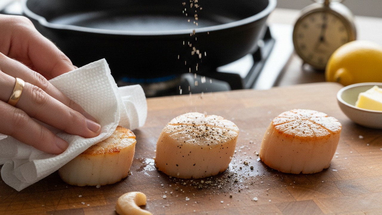 Prep and season the scallops