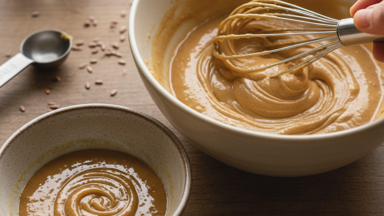 Make flax 'egg' and combine wet ingredients