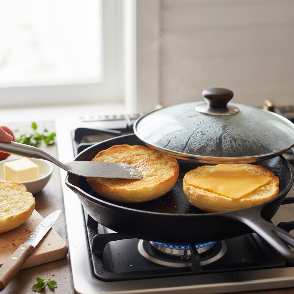 Toast buns and melt the cheese