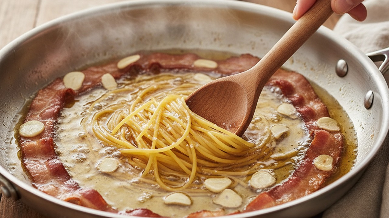 Cook spaghetti in the pan