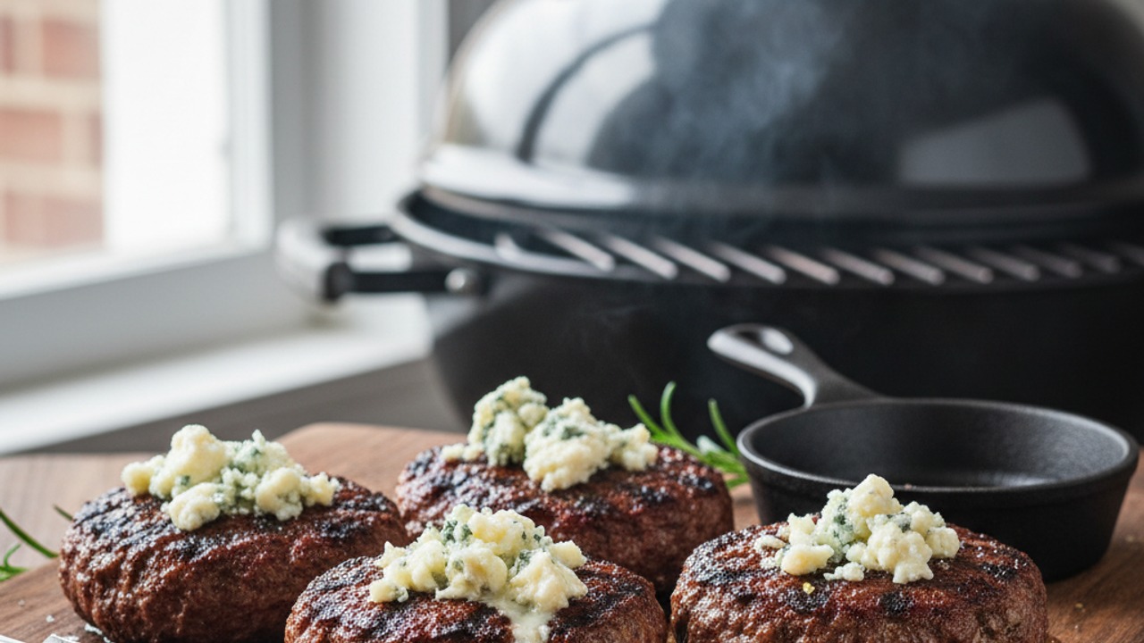 Top with blue cheese and rest