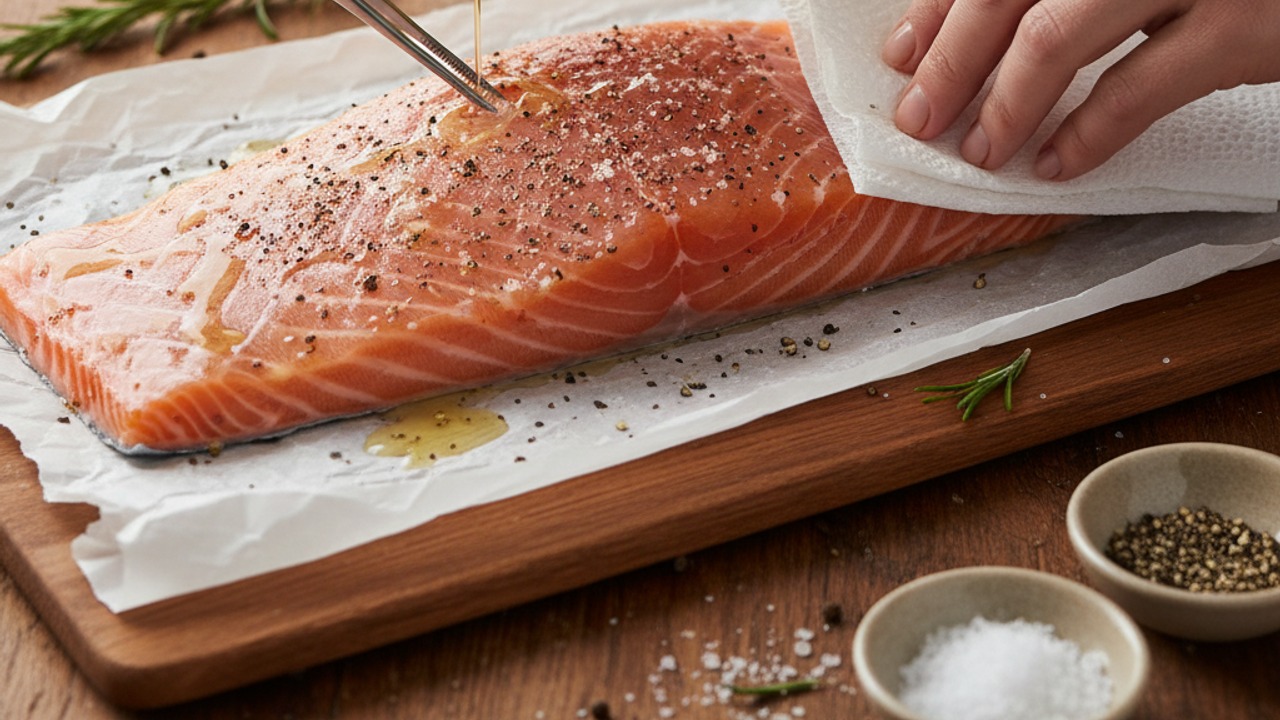 Prep and season the salmon