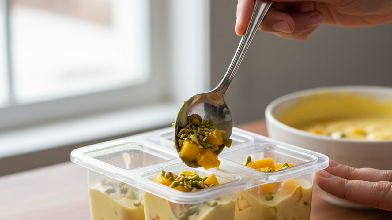 Fill molds with layers and add mix-ins
