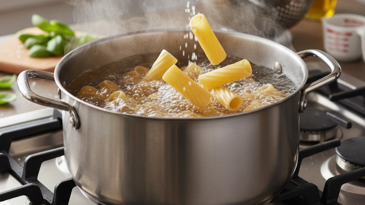 Cook the rigatoni until nearly al dente