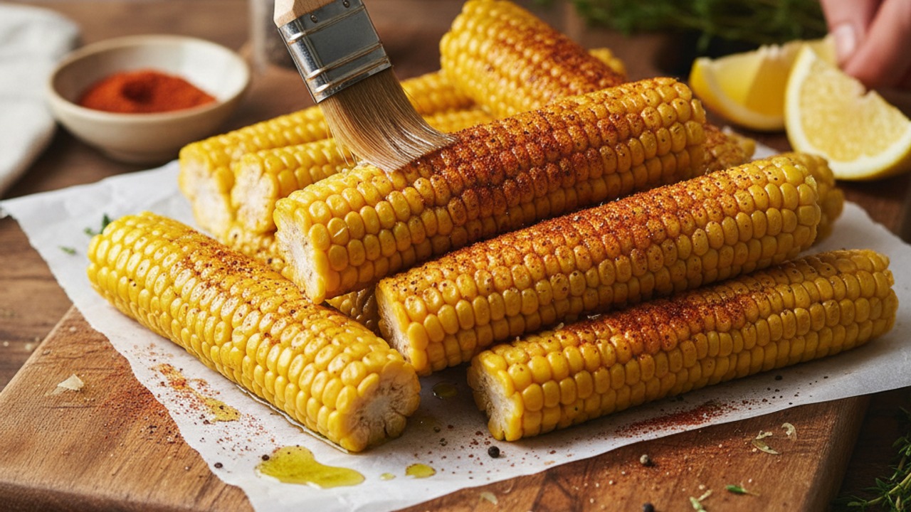 Oil and season the corn ribs