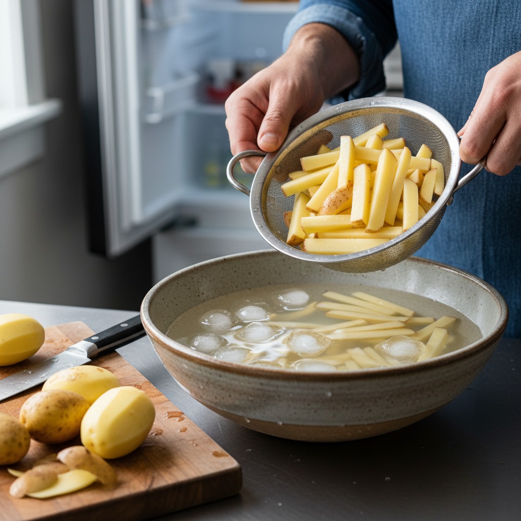 Cut and soak the potatoes