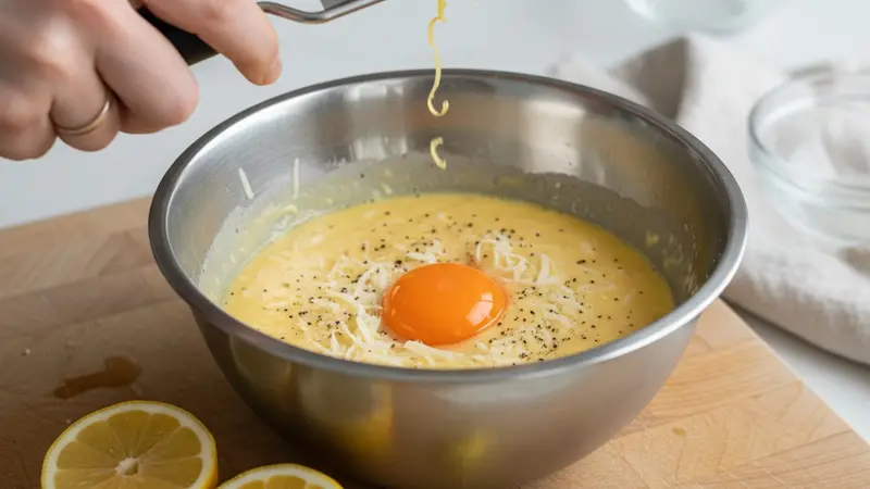 Prep the emulsion, zest and halve lemon
