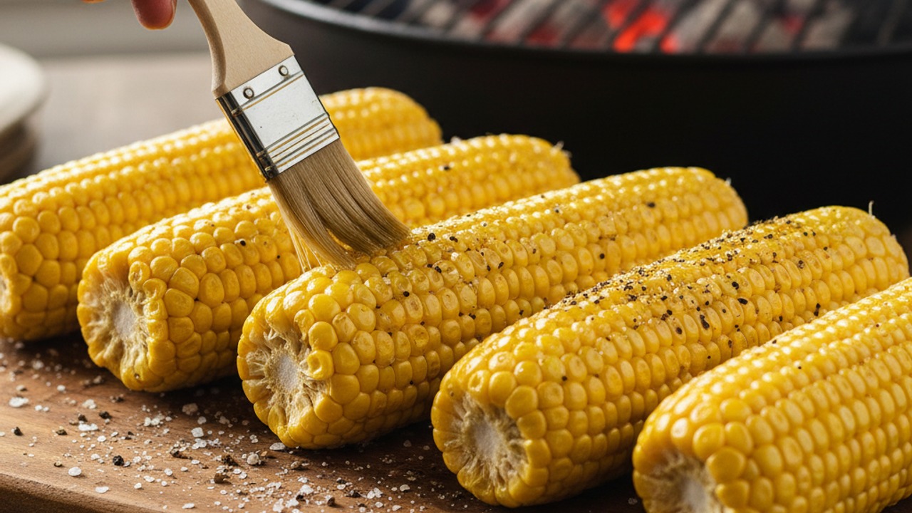 Prep and oil the corn