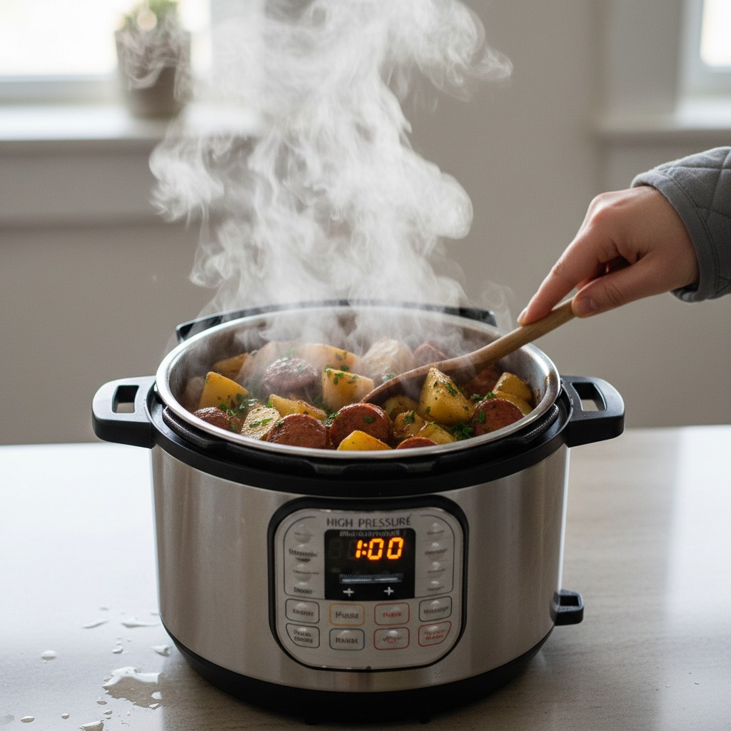 Pressure cook potatoes and sausage