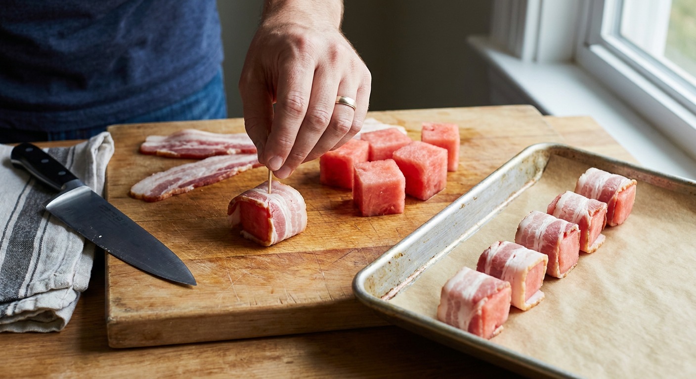Prep bacon, mint and assemble bites