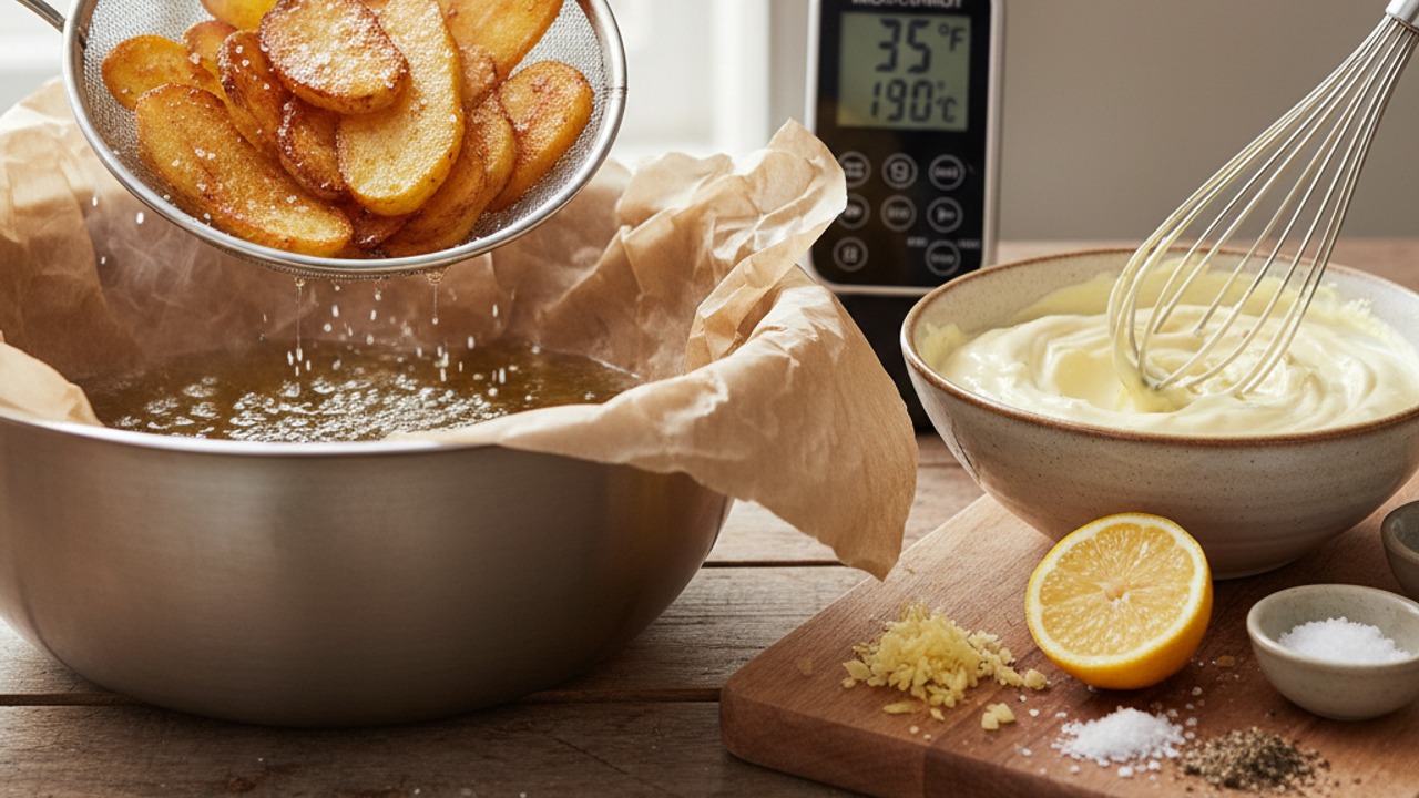 Finish the chips and make the aioli