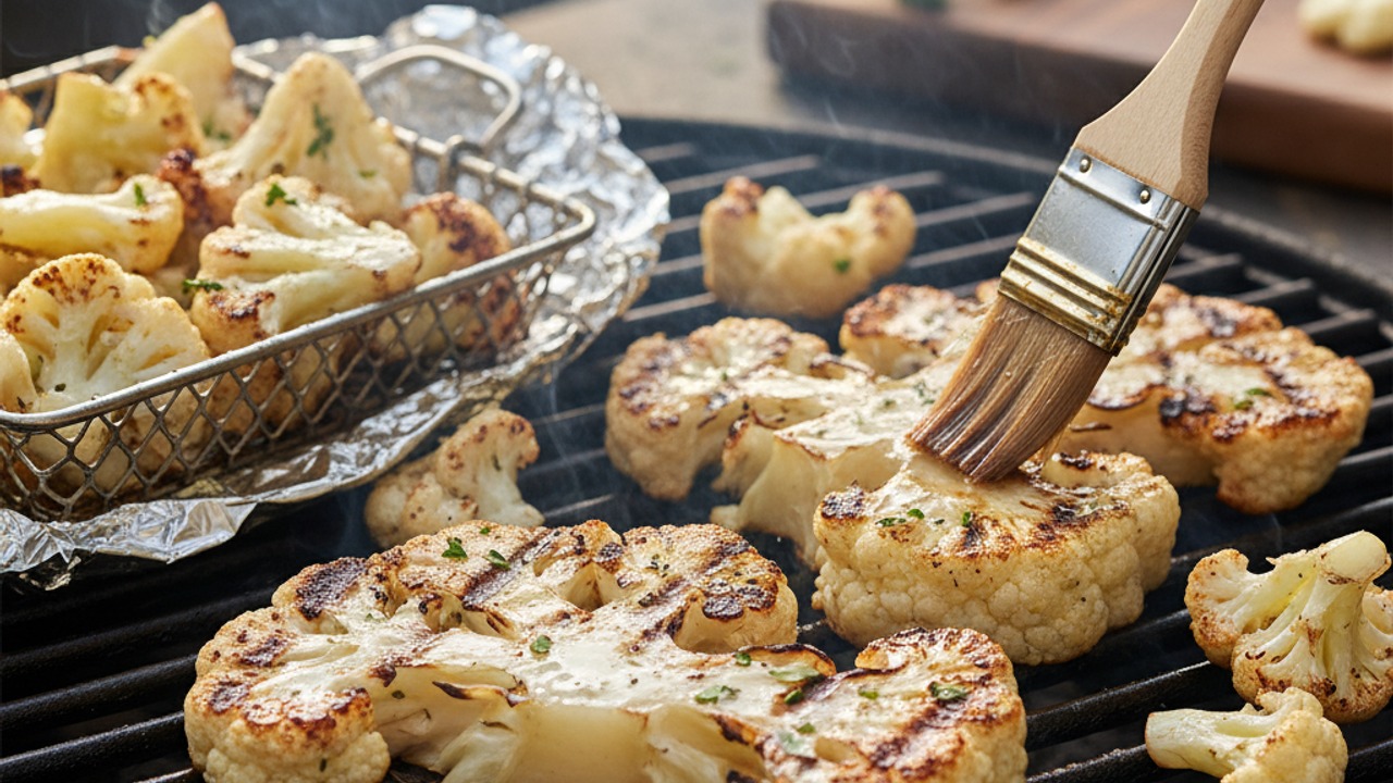 Grill the cauliflower steaks