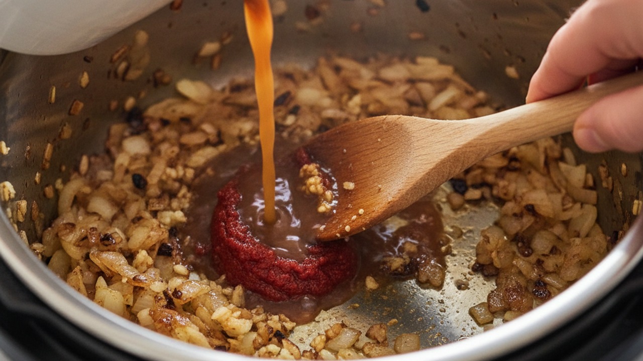 Cook aromatics and deglaze