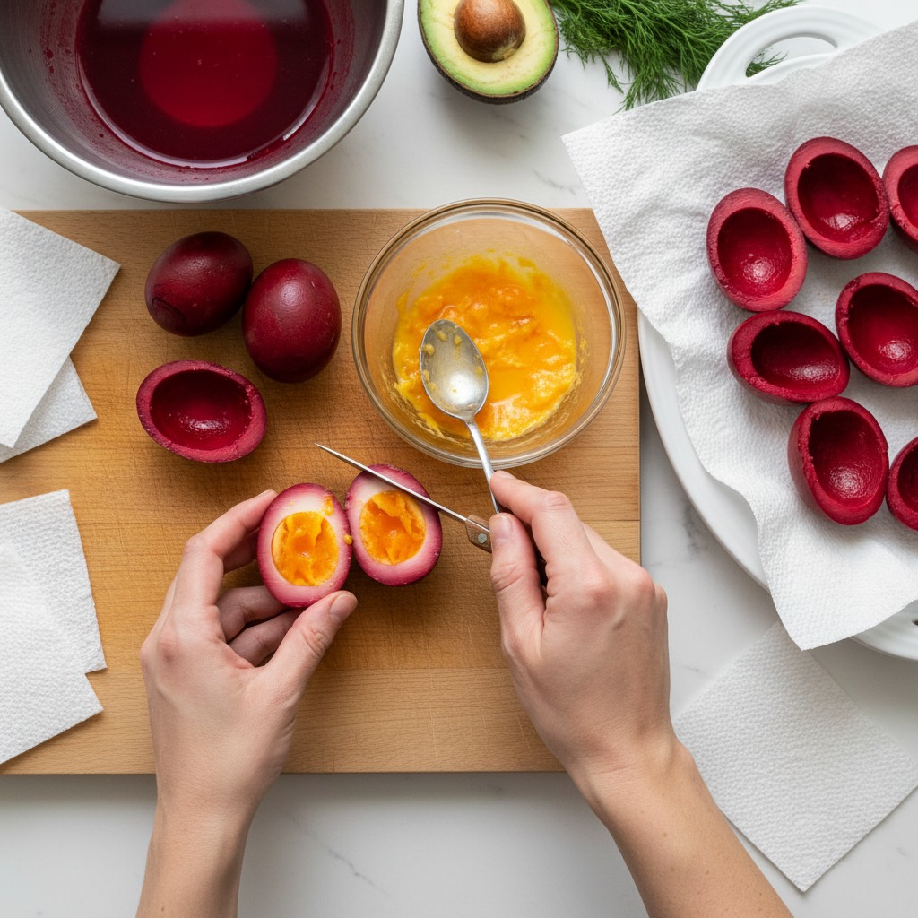Halve eggs and remove yolks